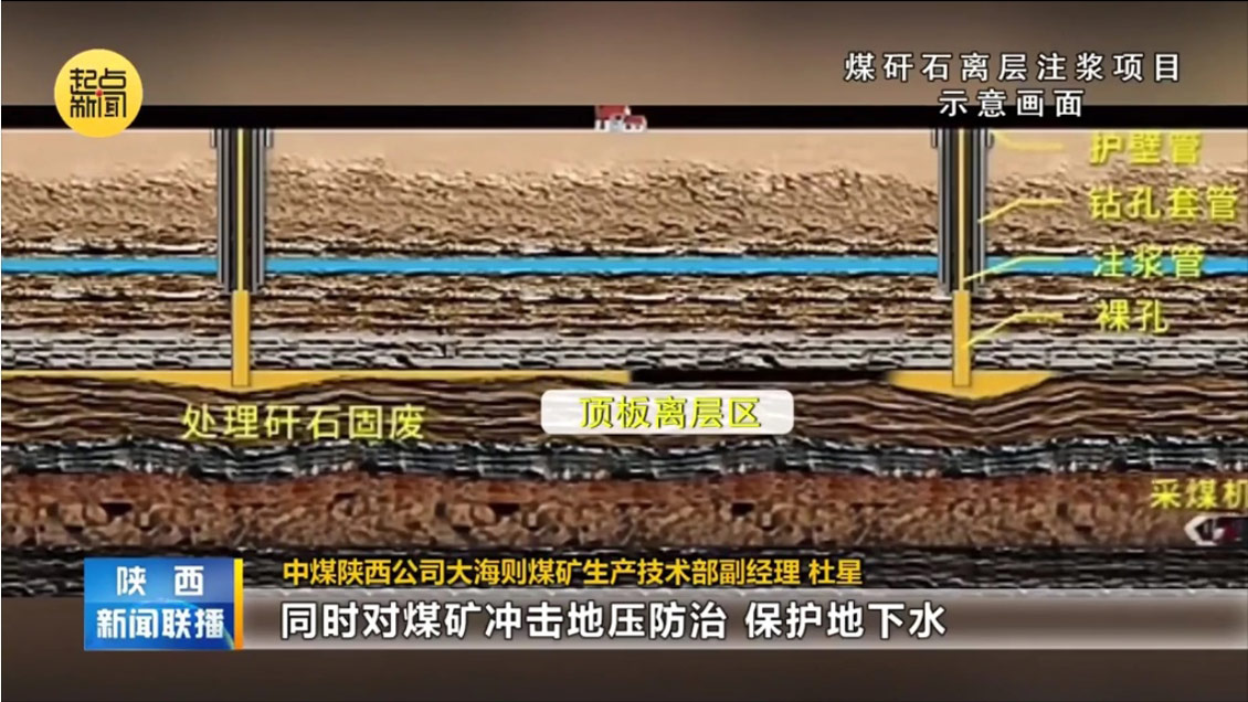 The company's participation in the construction of China Coal Shaanxi's Dahaizhe coal mine put into operation a million tonnes of coal gangue away from the layer of grouting project in the "Shaanxi News Broadcast" report